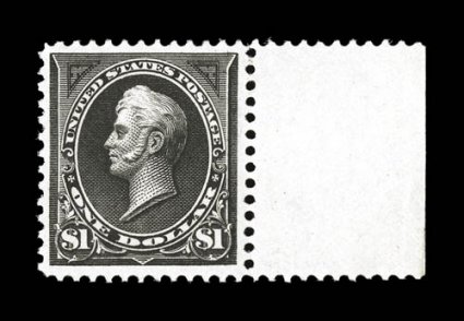 261A, $1.00 Black, Ty. II, an extraordinarily choice right sheet-margin mint example of this scarce and always difficult stamp, being flawlessly centered within extravagantly
large margins, in addition possessing particularly intense color and i
