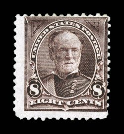 272a, 8c Violet brown, watermarked USIR in error, a rare mint example, showing a clear R of the watermark, typical centering, strong color, o.g., small thin spot, fine
appearance while used examples of this error come up with some modest fr