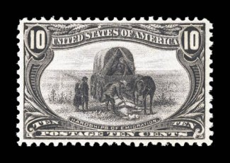 290, 10c Trans-Mississippi, premium mint single, exceptionally bright and fresh, excellent centering, o.g., n.h., very fine and choice 2005 PF certificate.