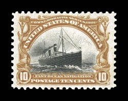 299, 10c Pan-American, exceedingly well centered within particularly wide margins, warm color, o.g., n.h., extremely fine 1988 and 1999 PF certificates.