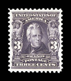 302, 3c Bright violet, choice centering, rich vibrant color and an excellent clarity of impression on fresh paper, immaculate o.g., n.h., extremely fine 1990 PF certificate and
a 2008 PSE certificate (XF 90 SMQ $460.00).