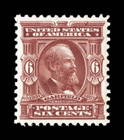 305, 6c Claret, extraordinarily well centered, deep luxuriant color and a crisp impression on bright paper, immaculate o.g., n.h., extremely fine 2006 PSE certificate (XF 90
SMQ $600.00).