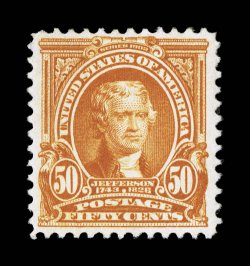 310, 50c Orange, rather well centered, strikingly intense color and impression, o.g., barest trace of hinging, very fine 1983 PF certificate.