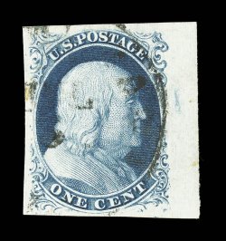 8A, 1c Blue, Ty. IIIa, position 60L4, a superlative right sheet-margin used example in the finest attainable quality, featuring a huge 4mm sheet margin, as well as lavishly
large and balanced margins on all other sides, even its color is superio