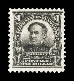 311, $1.00 Black, choice mint single, well centered within large margins, deep rich color, o.g., lightly hinged, very fine 1999 PF certificate.