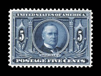 326, 5c Louisiana Purchase, uncharacteristically well centered, deep intense color and impression, unblemished o.g., n.h., extremely fine 1998 PF certificate.