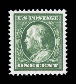 331, 1c Green, gem mint single, beautifully centered within extravagantly large margins, rich vibrant color and a deeply etched impression on brilliantly white paper, pristine
o.g., n.h., extremely fine 1997 PF certificate.