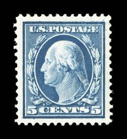 378, 5c Blue, jumbo mint single, possessing huge extravagantly large margins all around and being very well centered within them, strong color and impression, o.g., n.h.,
extremely fine 1992 and 2001 PF certificates.