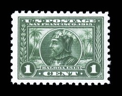 401, 1c Panama-Pacific, perf. 10, flawlessly centered within extravagantly large margins, incredibly bright and fresh, with intense color and impression on immaculate paper,
o.g., n.h., extremely fine a pristine gem for the perfectionist 2000