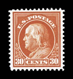 420, 30c Orange red, uncommonly well centered within wide margins, deep vibrant color and a strong detailed impression, o.g., n.h., extremely fine 2000 PF certificate and a
2007 PSE certificate (VF-XF 85 SMQ $480.00).