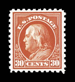 439, 30c Orange red, gorgeous intense color and a crisp impression on bright paper, o.g., n.h., very fine a pristine never hinged example.