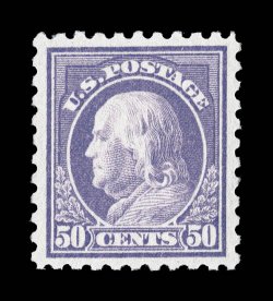 440, 50c Violet, a marvelously choice mint example of this scarce and challenging high value, being incredibly well centered within much larger margins than typically
associated with this stamp, brilliantly rich color and a crisp clean impressio