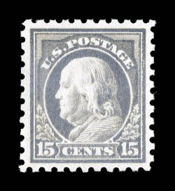 475, 15c Gray, a marvelous premium quality mint example, being extraordinarily well centered and margined, lovely fresh color and paper, o.g., n.h., an extremely fine and most
impressive gem 2008 PSE certificate (XF-Superb 95 SMQ $3,750.00).