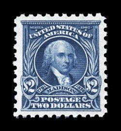 479, $2.00 Dark blue, exceedingly well centered within large margins, strong rich color, o.g., lightly hinged, extremely fine 2007 PSE certificate (XF-Superb 95 SMQ
$490.00).