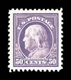 517, 50c Red violet, an eye-catching mint example, possessing margins of enormous size and being marvelously well centered within these oversized borders, brilliantly rich
color on fresh white paper, flawless o.g., n.h., an extremely fine gem 2