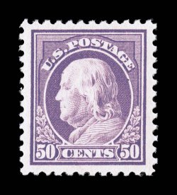 517, 50c Red violet, outstanding centering within large balanced margins, brilliantly fresh color on pristine white paper, immaculate o.g., n.h., extremely fine a truly gem
example 1996 PF certificate.