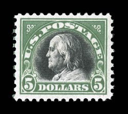524, $5.00 Deep green and black, quite well centered within large margins, rich colors, o.g., n.h., extremely fine 2006 PSE certificate (VF-XF 85 SMQ $580.00).