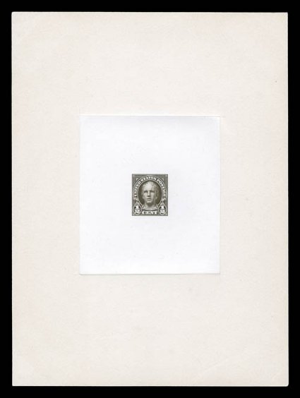 551P1, 12c Olive brown, die proof on India, die sunk on 147x199mm card, with control number 70058 on back, exceedingly fresh and clean, card with trivial corner crease at
bottom right, otherwise extremely fine a rare 20th century large die pro