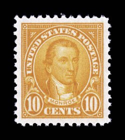 562, 10c Orange, stunning mint example, being flawlessly centered within remarkably large margins all around, radiant color and a deep intense impression on bright white paper,
o.g., n.h., extremely fine an eye-arresting gem 2008 PSE certifica