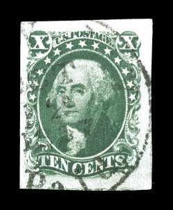 15, 10c Green, Ty. III, four exceptionally large margins, gorgeous rich color and a wonderful impression, light Paid c.d.s. postmark, extremely fine and choice 1984 PF
certificate.