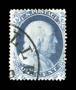 19, 1c Blue, Ty. Ia, used, especially deep color and sharp impression, neat portion of a town cancel, a fine example of this rare type 1991 PF certificate.