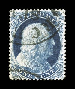 22, 1c Blue, Ty. IIIa, select quality used example, being unusually well centered, plus its color is especially intense and its impression well incised on bright paper, neat and
unobtrusive town c.d.s., very fine and quite choice 2001 PF certif