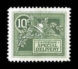 E7, 10c Green, a highly desirable mint example, being extraordinarily well centered within lavishly large margins which are most uncharacteristic of this stamp, deep intense
color and impression, o.g., n.h., an extremely fine gem 1999 PF certif