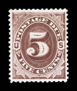 J18, 5c Red brown, excellent centering within large margins, rich color and a crisp detailed impression, o.g., lightly hinged, extremely fine 2005 PSE certificate (VF-XF 85 SMQ
$800.00).