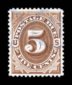 J18, 5c Red brown, a most attractive used example that is extraordinarily well centered within large margins, lovely rich color and an excellent clarity of impression on bright
white paper, light blue string of pearls cancel, extremely fine used