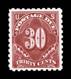 J57, 30c Carmine lake, strong vibrant color and a deeply etched impression, exceedingly well centered, o.g., n.h., extremely fine 1997 PF certificate and a 2007 PF certificate
(XF 90 SMQ $1,150.00).