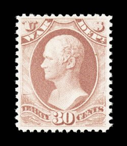 O120, 30c War, on soft porous paper, well centered, strong rich color, o.g., n.h., very fine and choice 2004 PF certificate.