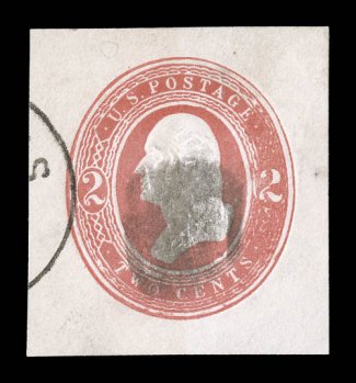 U247, 2c Red on white, round O in TWO, used cut square, measuring 34x37mm, fresh with bright color on clean white paper, neat black cancel, very fine and choice example of a
scarce die.