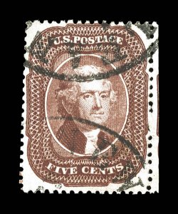 28, 5c Red brown, Ty. I, used, neatly scissor cut outside the perforations at right, well centered, gorgeous bright color, in fact in 1987 the P.F. issued a certificate as the
scarce Bright red brown shade (28b), town cancels, very fine 1987 P