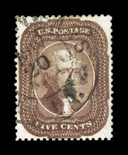 29, 5c Brown, Ty. I, handsome used single, quite well centered, strong rich color, neat double circle town c.d.s., very fine 1999 PF certificate.