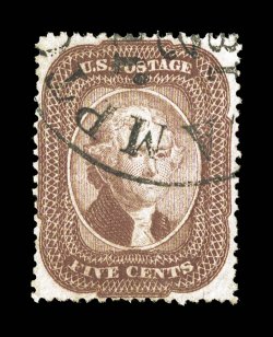 29, 5c Brown, Ty. I, uncharacteristically well centered, rich color, neat town cancel, choice very fine 1988 PF certificate.