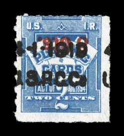 RF16a, 8c on 2c Blue, inverted surcharge, vermilion surcharge, bright color, two line black cancel, small flaws, fine appearance an important playing cards rarity, being  one
of only two known examples of this inverted surcharge.