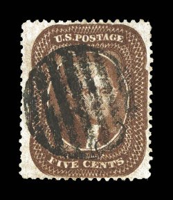 30, 5c Orange brown, Ty. II, uncharacteristically well centered and margined, deeply rich color, complete strike of a grid in circle cancel, very fine 1974 PF
certificate.