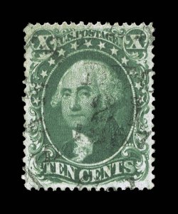 33, 10c Green, Ty. III, used, wonderfully well centered within large margins, deep rich color and a well incised impression on fresh paper, lightly cancelled, extremely fine
2000 PF certificate.