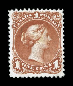 22a, 1868 1c Brown red on watermarked paper, a rarely seen mint single of this watermark variety, well centered and margined, rich bright color, o.g. that is just slightly
disturbed, tiny pinhole in the center, very fine appearance 2002 Greene