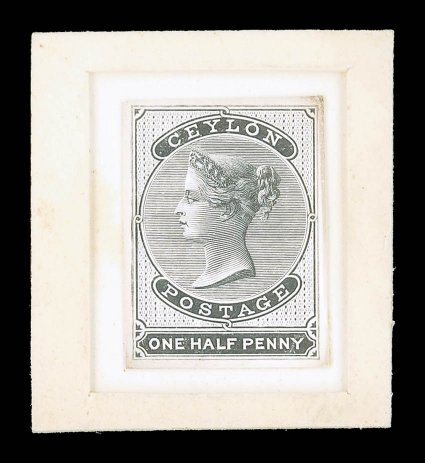 Stamp-size in black on glazed card, inset on thick card (37x41mm.), slightly burnished in places at edges, otherwise fine.