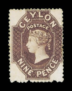 9d. purple-brown, intermediate perf., unused without gum, good color, very fresh and very fine for this stamp. A great rarity. Sc. 22 S.G. 25, £7500. provenance: Admiral
Harris, February 1951