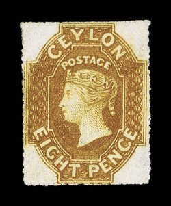 8d. yellow-brown, unused with part original gum, lovely colour, trace of crease at right. A fine example of this rare stamp. R.P.S. Certificate (1972). Sc. 30 S.G. 32a,
£1500.