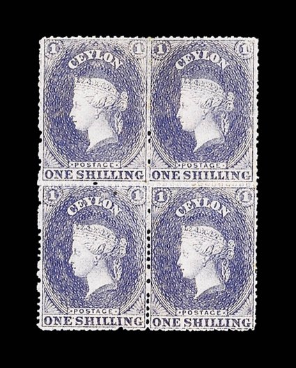 1- slate-violet block of four, unused with large part original gum, fresh and fine. A scarce block. Sc. 34 S.G. 35, £900.