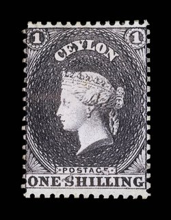 1- slate-purple, unused with large part original gum, lovely color and showing two minor printing flaws at foot faint and insignificant crease. A superb example of this rare
stamp. Sc. 43 S.G. 43, £1800. provenance: Dr. Fleming, February 1