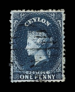 1d. deep blue, well-centered and lightly cancelled perfs slightly clipped at foot otherwise superb. Sc. 46c S.G. 45, £325. provenance: 1080, March 1949