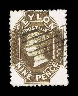 9d. sepia with marginal watermark, small thin at lower right otherwise fine and lightly cancelled. Sc.55c S.G. 47, £800.