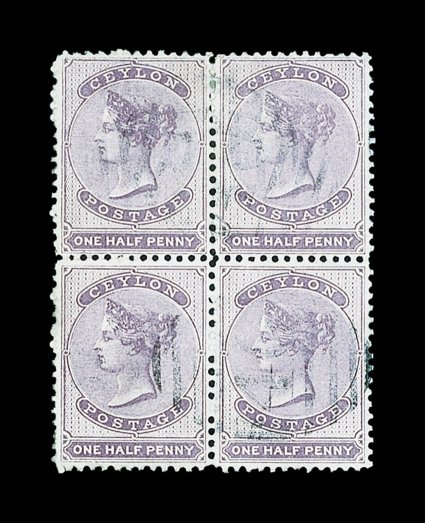 ½d. dull mauve block of four, fine and lightly cancelled. Scarce. Sc. 45 S.G. 48.