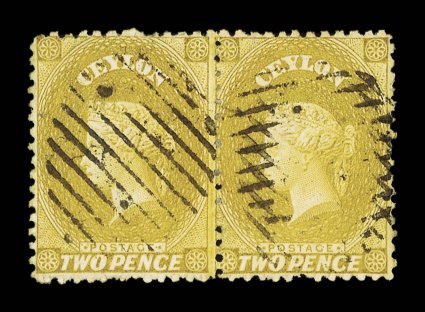 2d. ochre with normal watermark reversed, a horizontal pair cancelled by oval of bars, fine. S.G. 51, £500.
