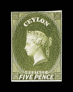 5d. grey-olive with watermark reversed, imperforate and with large part gum light crease. R.P.S. Certificate (1981) states proof status. provenance: Christies Robson Lowe
auction, March 1994