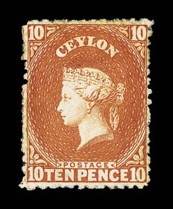 10d. dull vermilion with normal watermark reversed, unused without gum, a little soiled at top otherwise fine. A very rare shade. R.P.S. Certificate (1949). Sc. 56d S.G. 70,
£3500. provenance: Dr. Fleming, February 1951